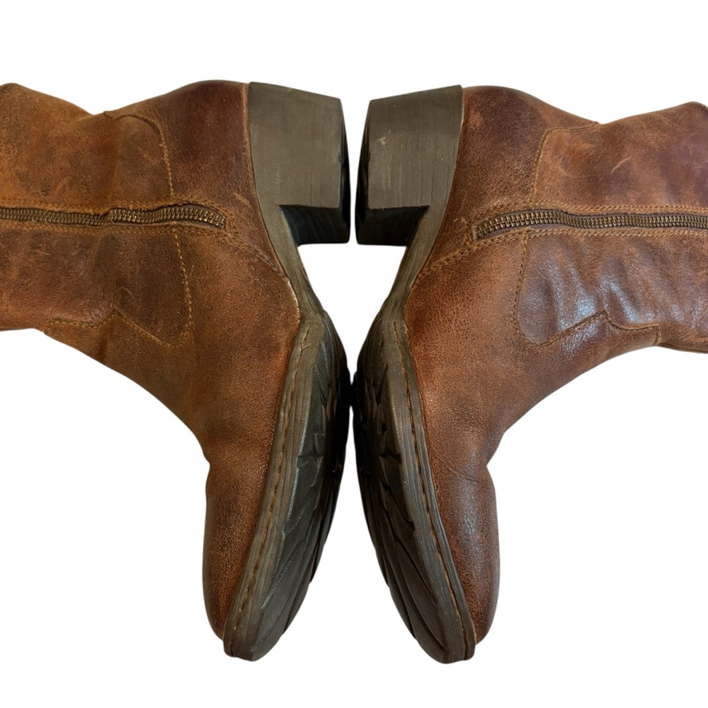Born Karin Brown Distressed Leather Side Lace Western Ankle Boots, Sz 9 - Picture 10 of 16